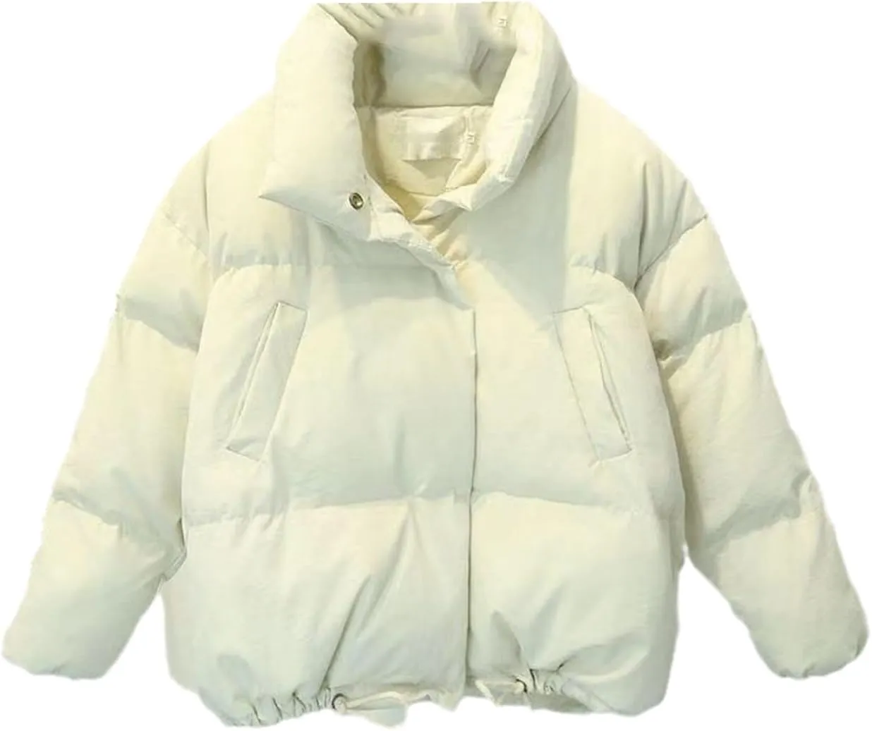 Women Short Loose Thick Jacket Cotton-Padded Winter Long Sleeve Parkas Warm Solid Coat