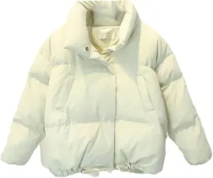 Women Short Loose Thick Jacket Cotton-Padded Winter Long Sleeve Parkas Warm Solid Coat