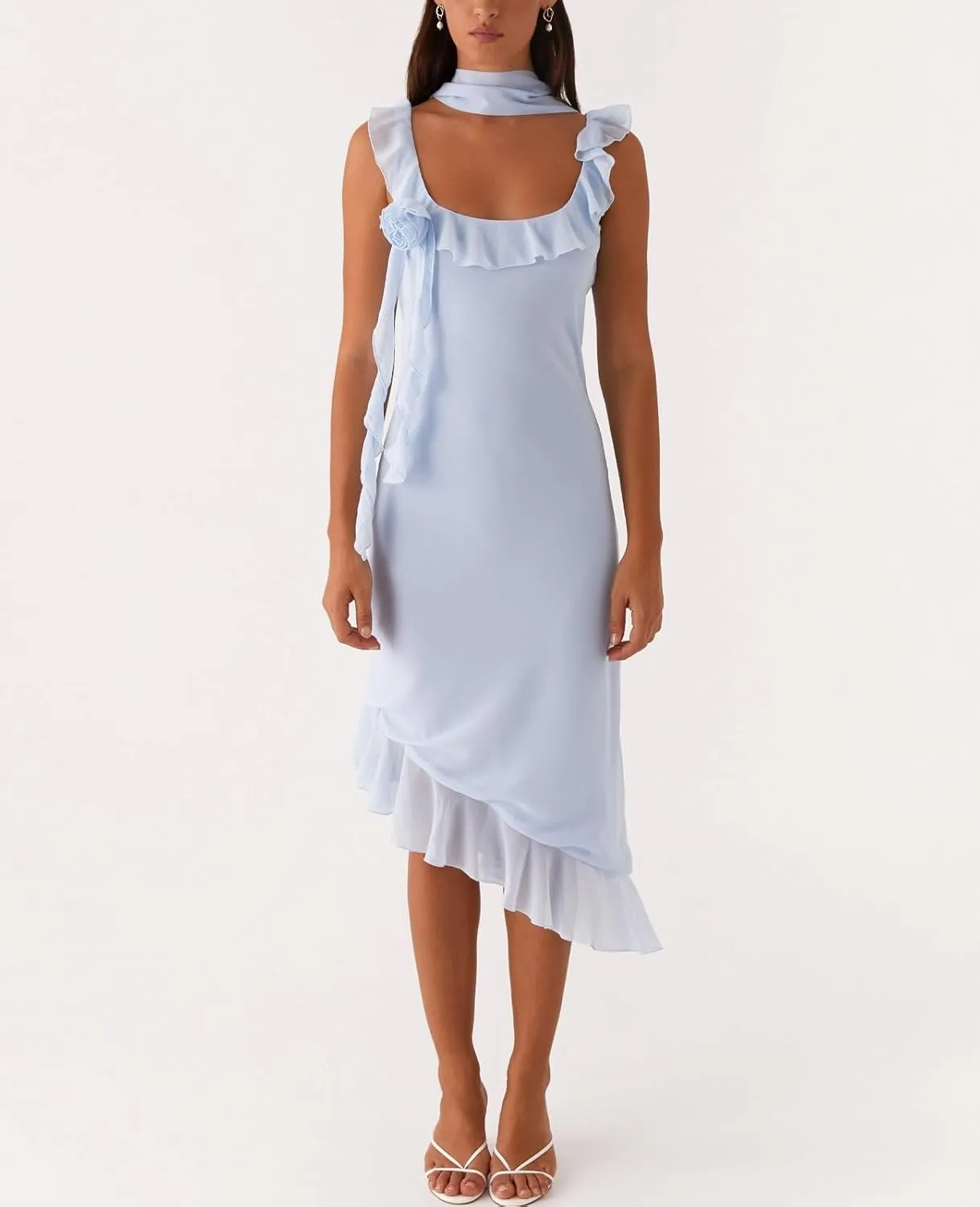 Women Y2K Floral Smocked Maxi Dress V Neck Patchwork Lace Flowy Cami Long Dress Cute Boho Tiered Beach Sundress