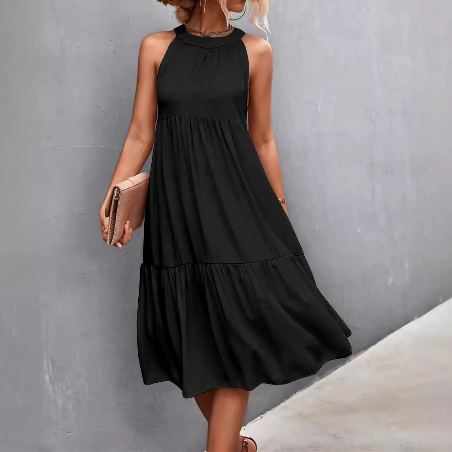 Womens Dresses Sleeveless Maxi Dresses for Women 2025 High Waisted Loose Swing Patchwork Spring