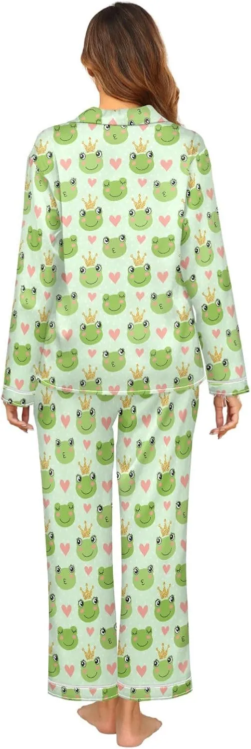 Women's Pajama Set Long Sleeve Sleepwear for Women 2 Piece Soft Satin Pjs Lounge Sets with Pockets S-XXL