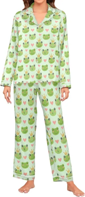 Women's Pajama Set Long Sleeve Sleepwear for Women 2 Piece Soft Satin Pjs Lounge Sets with Pockets S-XXL