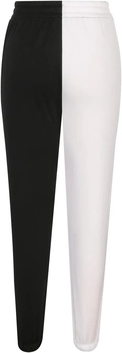 Women's Sweatpants Color Block Patchwork Trouser Elastic High Waist Joggers Baggy Pants with Multi-Pockets