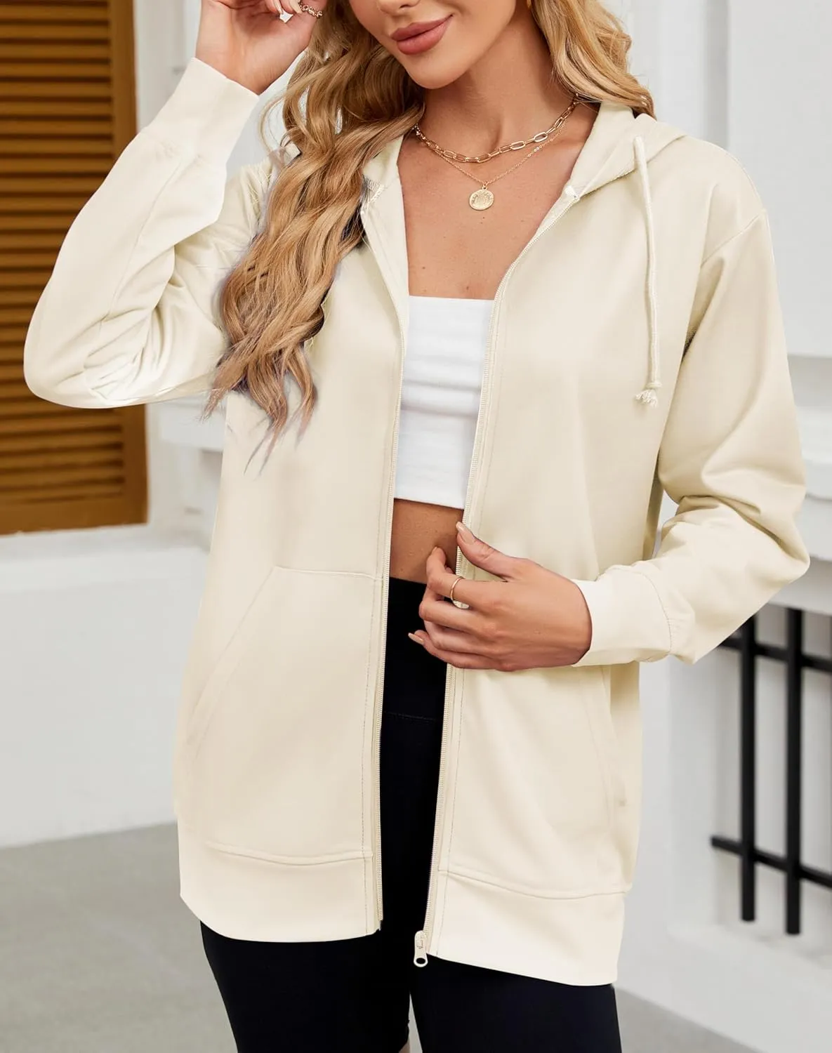 Women's Zip Up Hoodies Long Sleeve Sweatshirts Fall Outfits Casual Oversized Full Zip Hooded Jacket 2025 Fashion