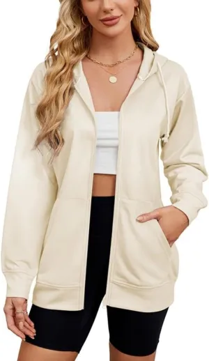 Women's Zip Up Hoodies Long Sleeve Sweatshirts Fall Outfits Casual Oversized Full Zip Hooded Jacket 2025 Fashion
