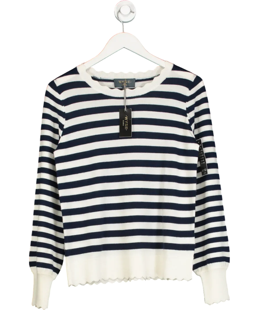 Wyse London Cream Fleurine Scallop Jumper - Midnight/ecru Stripe UK S
