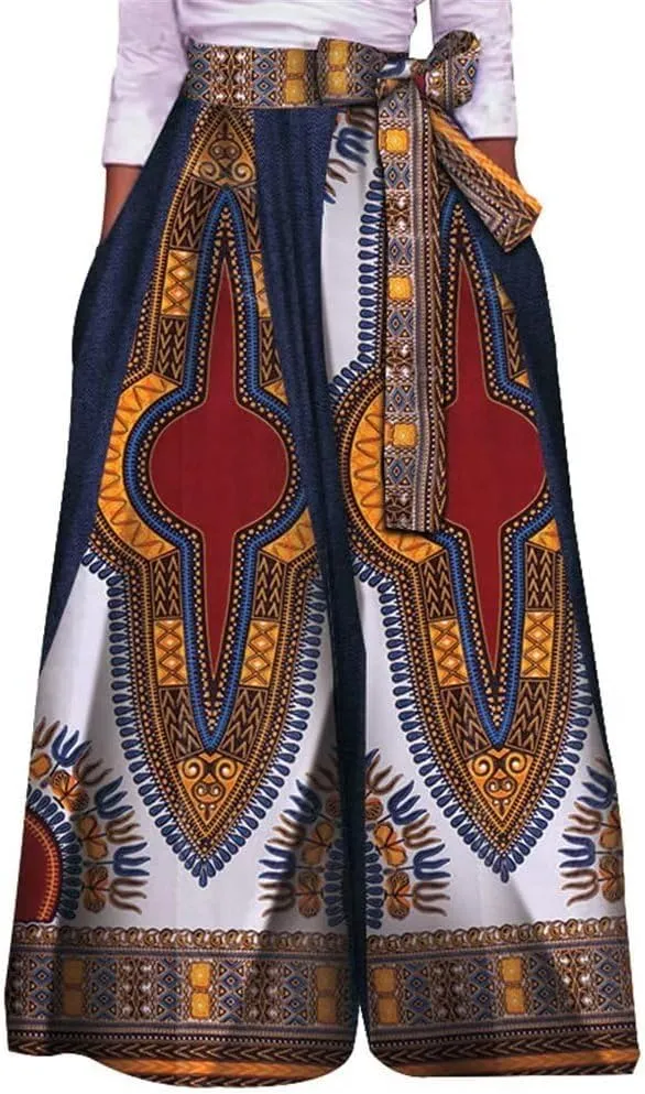 XIAOHUAGUA Women's High Waist Loose Long Pants African Dashiki Print Wide Leg Trousers Pant Plus Sizes